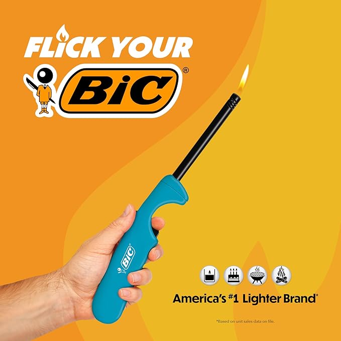 BIC Multi-Purpose Lighters, Long-Reach Candle Lighter for Home, Classic Colors, 4-Pack (Colors May Vary)