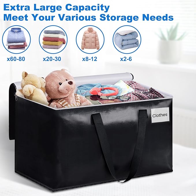StorageRight Large Moving Bags Heavy Duty Storage Totes for Storage,Packing & Moving Collapsible Moving Supplies with Large Capacity, Reinforced Zippers and Handles, 100L, 8 Packs