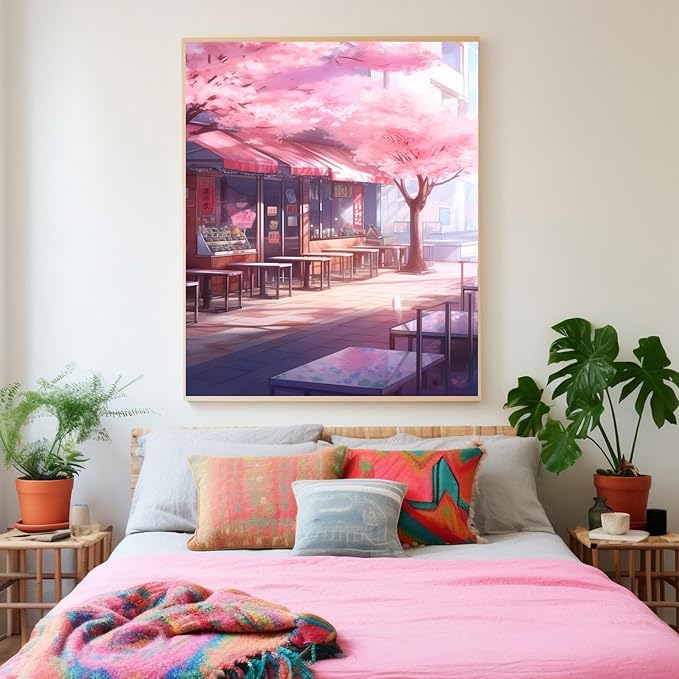 GUAIEUW DIY 5D Round Diamond Spring Cherry Blossom Diamond Painting Kits - Full Diamond Crystal Art Kit for Adults, Suitable for Modern Taste Home Decor Gifts 18x24 Inch