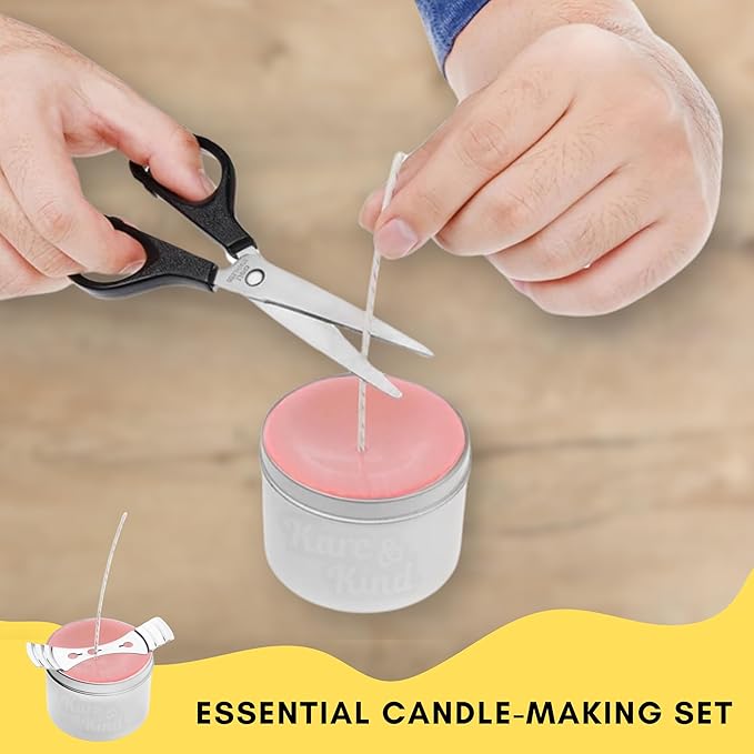 Candle Wick Bundle: 50 Candle Wicks, 50 Stickers and 3 Wick Holders - Easy Positioning - Wicks Coated With Natural Soy Wax, Cotton Threads Woven with Paper - Contains No Lead, Zinc or Other Metals