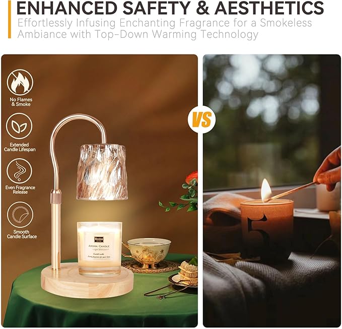 TOACSUCP Candle Warmer Lamp with 3 Bulbs, Adjustable Height Dimmable Candle Warmer with Timer, Compatible with Large Jar Candles, Candle Lamp with Charming Gift Box for Her/Him