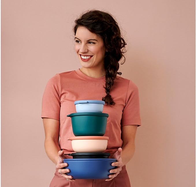 Mepal – Multi Bowl Cirqula 3-Piece Set – Food Storage Container with Lid - Suitable as Airtight Storage Box for Fridge & Freezer, Microwave Container & Servable Dish - 350, 750, 1250ml - Nordic Sage
