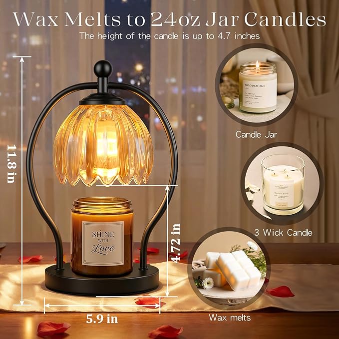 Candle Warmer Lamp, Dimmable Candle Warmer with Timer, Vintage Candles Wax Warmers for Jar Candles Christmas Birthday Gifts for Women Mom, New Home Decor for Bedroom Living Room, Black Amber