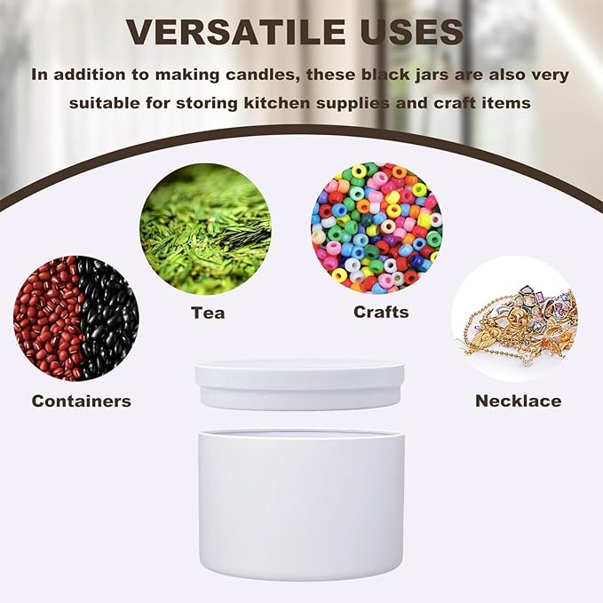12 PCS Candle Tins 8 OZ Premium Matte Full Golden Candle Jars with Lids Bulk Empty Candle Container（White)