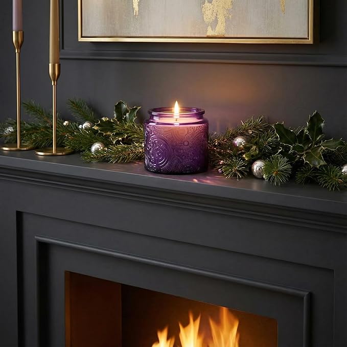 9-Pack 10 oz Sun Moon Star Embossed Glass Candle Jars with Mirror Lids and Labels - Unique Purple Containers with Lids for Candle Making