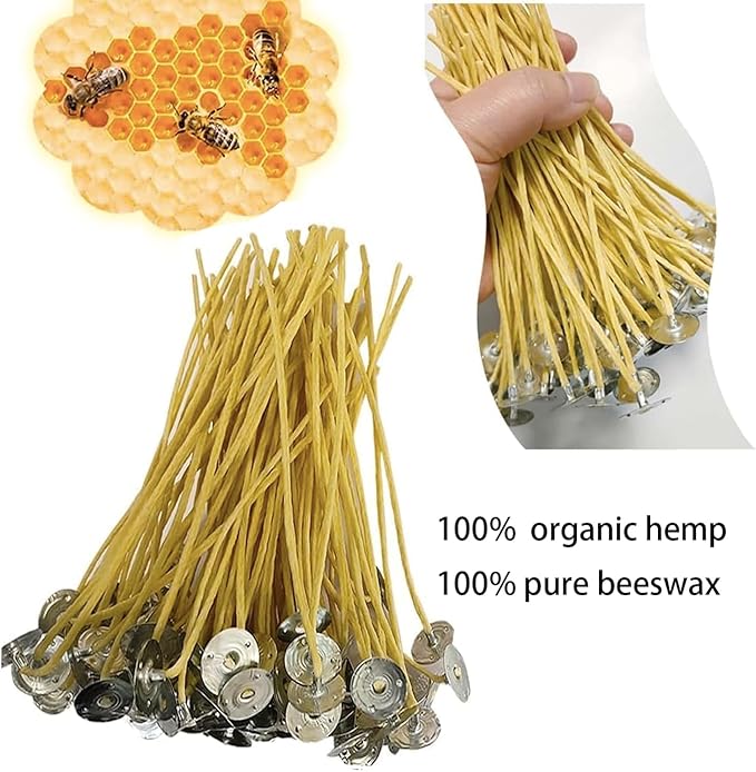 50 PCS 8 inch Hemp Candle Wicks kit, 2.5mm Beeswax Candle Wicks for DIY Bulk Natural Candle Wicks for Beeswax Candle Making Hemp Candle Wick for Butter Candle