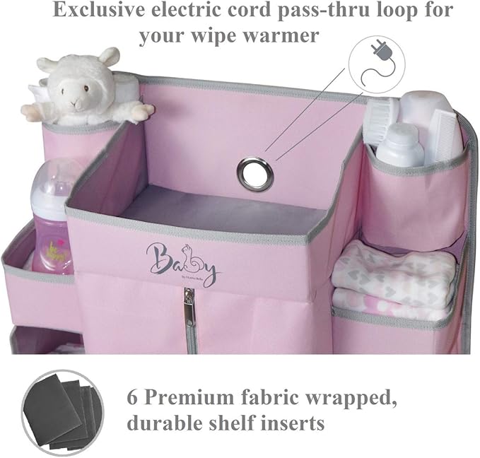 Premium Nursery Organizer for Baby Essentials | Hang on Crib, Changing Table, Playard or Furniture (Pink)