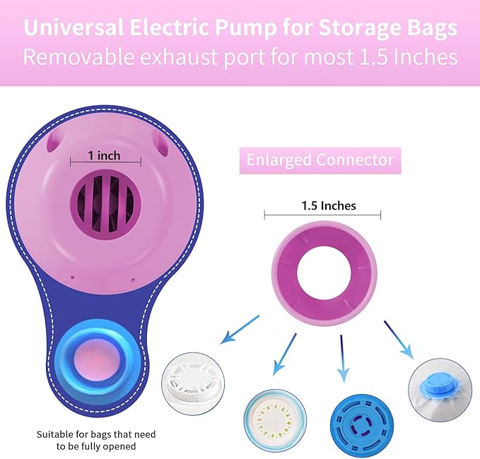 HOTBAG Electric Air Pump for Vacuum Storage Bags, Portable Travel Vacuum Pump Compressing Clothing Vacuum Seal Pump for Various Vacuum Seal Bags Pink(Storage Bag Not Included)