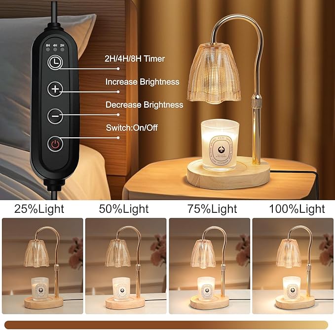 Candle Warmer Lamp with Timer & Dimmer, Candle Warmer Height Adjustable, Fits All Jar Scented Candles, Candle Lamp with 3 Bulbs, Charming Gift Box with Ribbon for Gifting(2 Pack)
