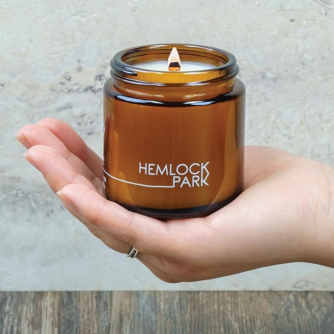 Hemlock Park Crackling Wood Wick Candle Handcrafted with Natural Coconut Wax (Small 4 oz, Foxtail Fir)