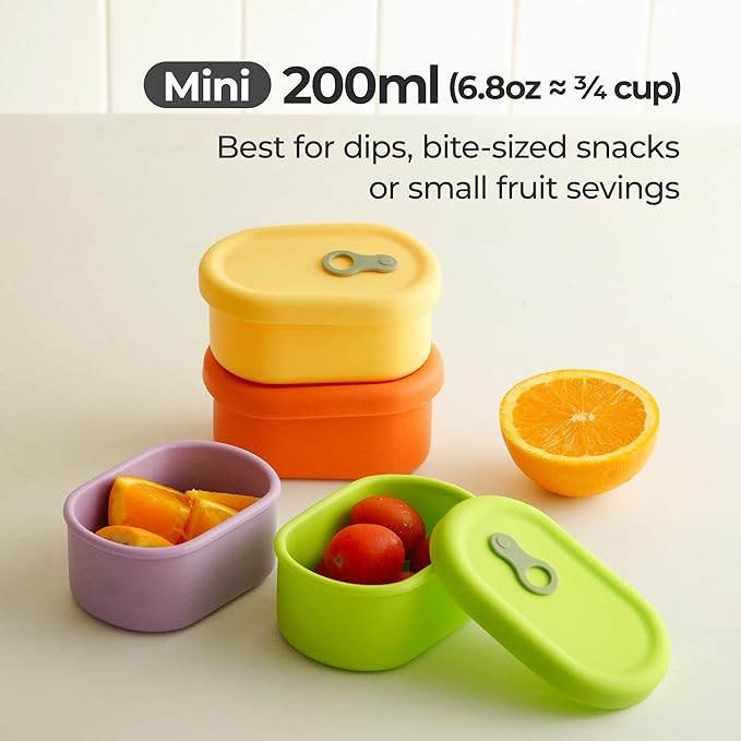 Premium Korean-Made Silicone Airtight Food Container with Steam Vent – BPA Free, Leakproof, Microwave & Freezer Safe Meal Prep. & Leftovers Storage (4p Multi-Color Set, 7 floz (200ml))
