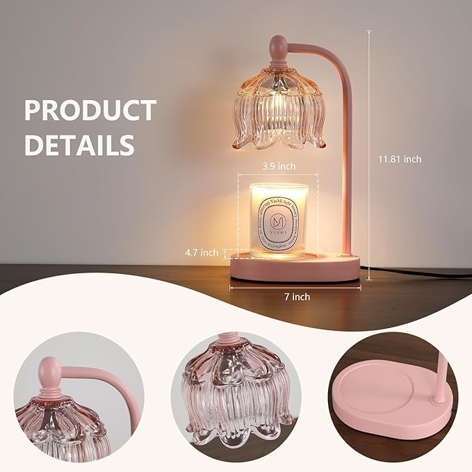 MEIXISUE Pink Candle Warmer Lamp with Timer and Dimmer,Mother's Day Gifts for Mom/Wife, Melt Wax Warmer Lamp with 2 Bulbs for Candle Jars House Warming New Home Decor
