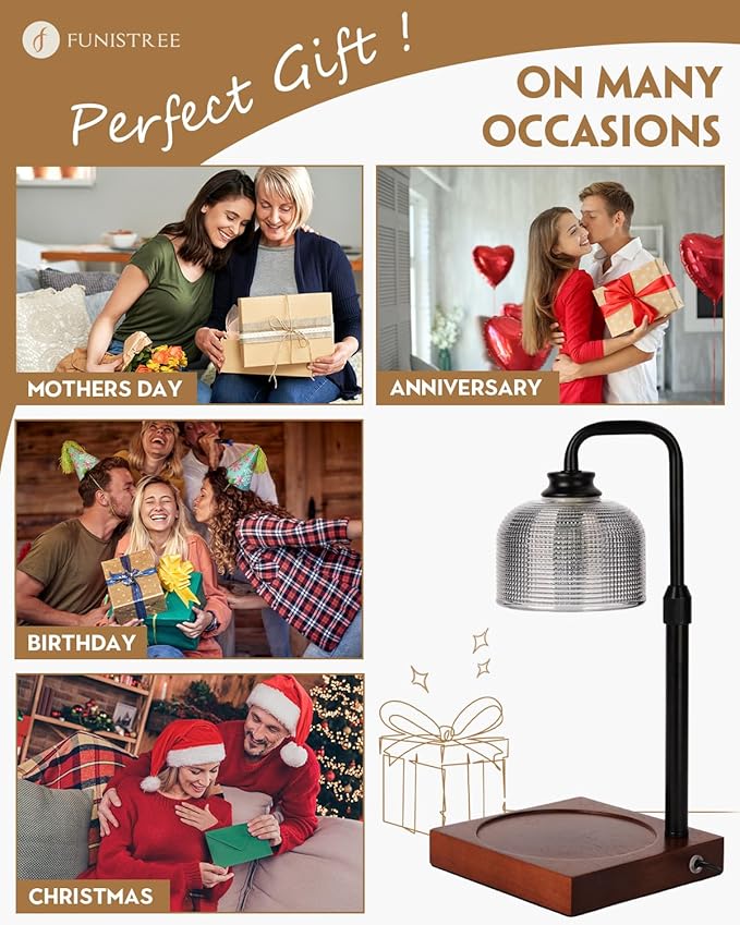 Candle Warmer Lamp with Timer Dimmable, Adjustable Height Candle Warmer,Mothers Day Birthday Gifts for Women Mom House Warming Gifts New Home, Wax Warmer for Jar Candles with 2 Bulbs