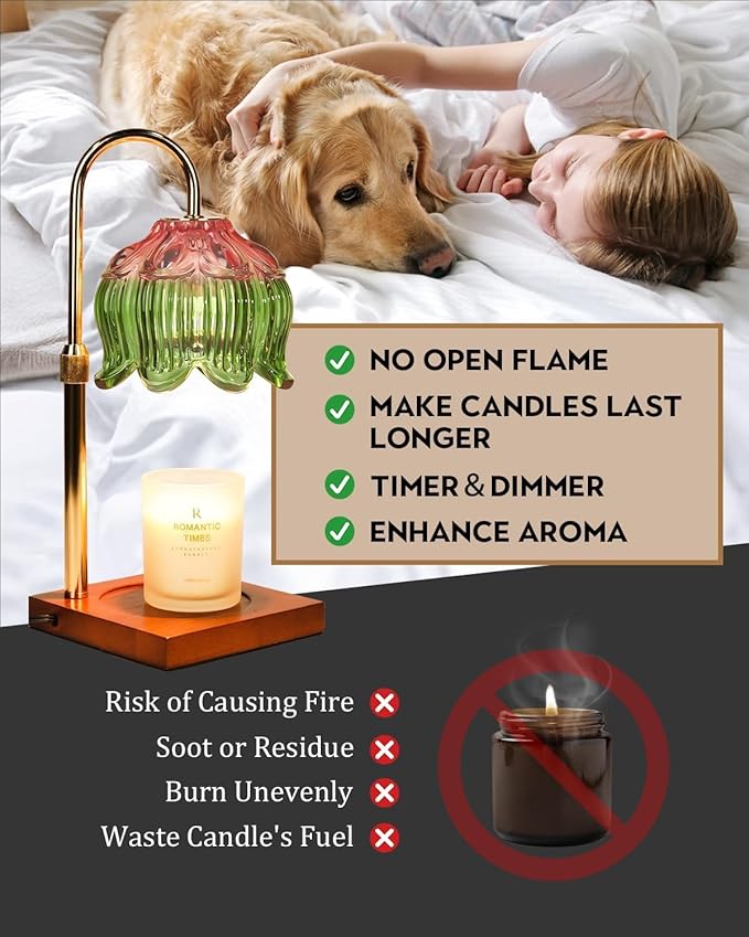 Flower Candle Warmer Lamp with Timer Dimmable, Adjustable Height Mothers Day Birthday Gifts for Women Mom House Warming Gifts New Home Bedroom Decor, Candle Warmer Light for Jar Candle Pink Green