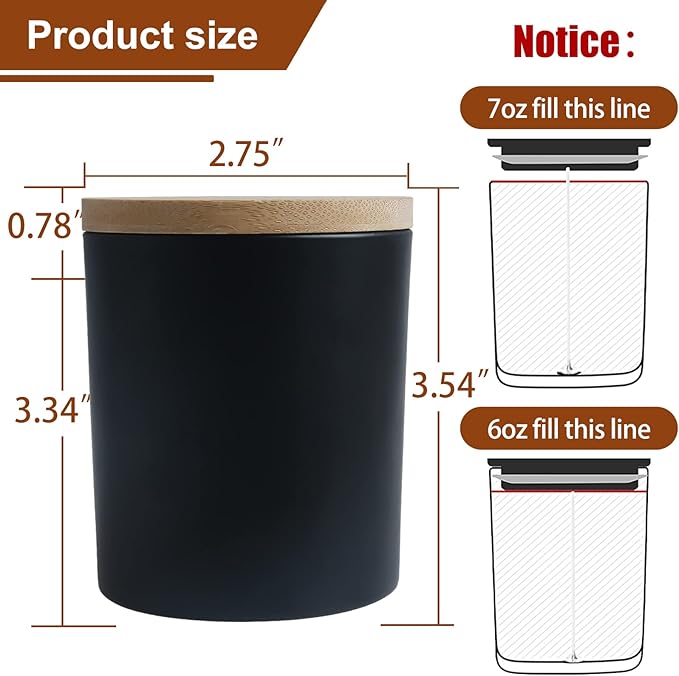 CONNOO 15 Pack 7 OZ Matte Black Candle Jars with Bamboo Lids for Making Candles, Thick Glass Candle Jars Empty Jars in Bulk with lids - Dishwasher Safe
