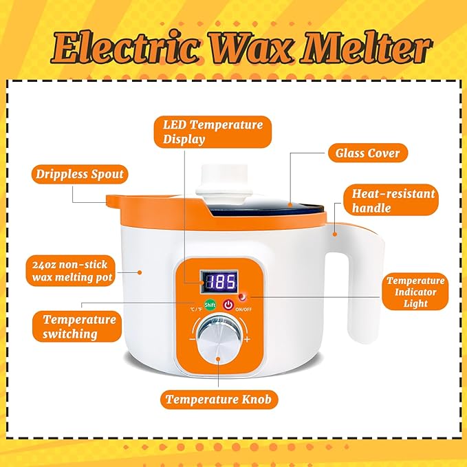Candle Wax Melter Pot with LED Display & Precise Temperature Control, Electric Wax Melter for Candle Making with Spout for Easy Pouring, Fast Even Melting for Soy, Beeswax, Gel Wax & DIY Crafts