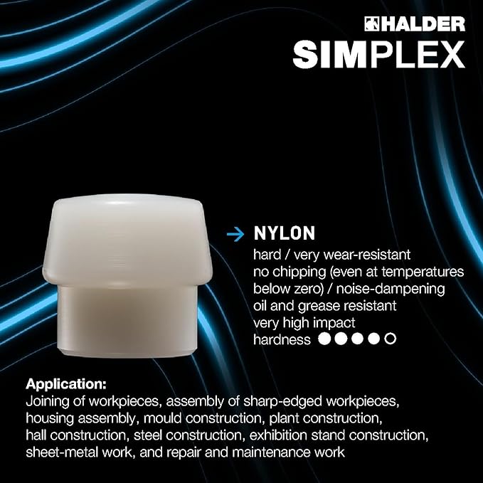 Halder Simplex Soft-Faced Mallet 3028.282 – Medium-Hard "Stand-Up" Rubber Insert, Nylon Insert, Cast Iron Housing with Handle Protection Sleeve, Extra Short Hickory Handle, 80mm, 6.2 lbs.