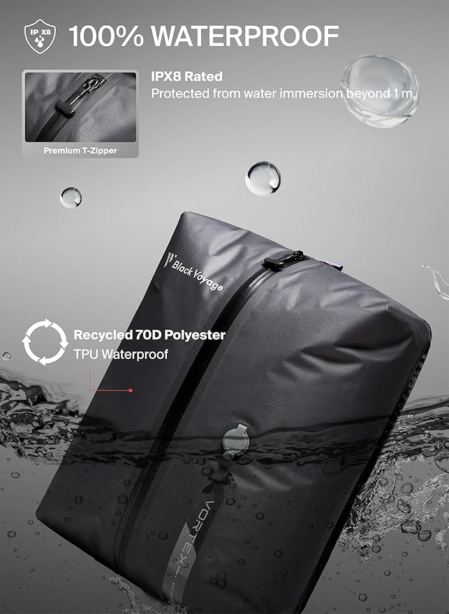 Black Voyage Reusable Vacuum Compression Travel Bag for Carry-On Suitcase and Backpack, Recycled IP67 Waterproof Space Saver Vacpack (3-Pack, 18L - Pump Included)