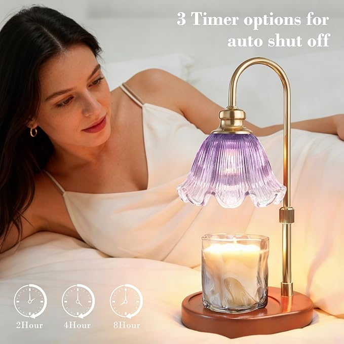 Candle Warmer Lamp with Timer: Birthday Gifts for Women, House Warming Gifts New Home Decor – Height Adjustable Candle Lamp for Mom, Anniversary - Walnut Solid Wood Base, with 2 Bulbs