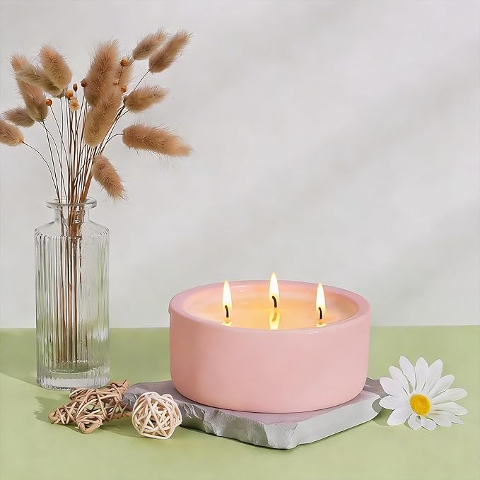 Viyffo 20oz Large Scented Candle - Rose & Jasmine, 3 Wick Pink Candles for Women Home Scented, Non Toxic Soy, Decorative Ceramic Jar Candle, Luxury Fragrance, Elegant Spring Décor & Birthday Gift