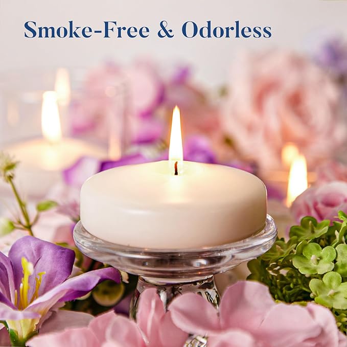 Crenovo Floating Candles Dripless, 10-Hour Clean Burn, 3 Inch Unscented Candles for Wedding, Party, Centerpieces, 36 Pack Ivory Water Candles Romantic Decoration for Valentine's Day