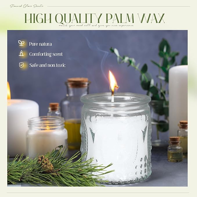 MTLEE Pearled Candle 2.2 lb Sand Wax Scented Sand Candle Kit with Gift Box 50 Wicks Refillable Jar White Beaded Wax Gift Set for Friends Mother Lover Women Family(Pine)