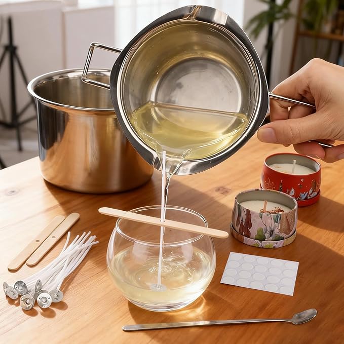 Double Boiler Melting Pot Set for Candle Making, 3-Piece Stainless Steel Wax Melter with Pouring Pot, Ideal for Soy Wax, Beeswax, Candle Making Supplies