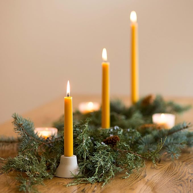Bluecorn Beeswax Taper Candles, 100% Pure Natural Bees Wax, Pair of 12 Inch Yellow Tapered Candlesticks, Clean Burning & Dripless, Fragrance Free, Long Lasting, Home Decor, American Made, 1 Count