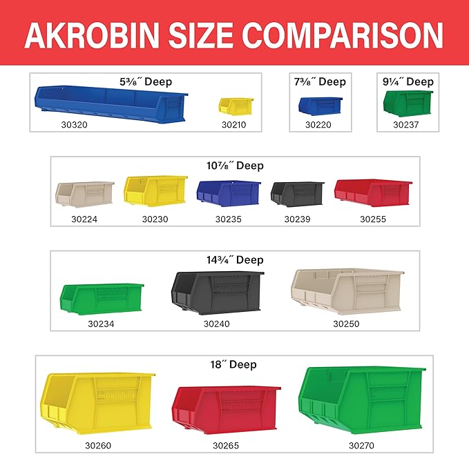 Akro-Mils 30239 AkroBins Plastic Storage Bins, Space-Saving Stackable Bins for Garage, Pantry, Craft Organization, 11-Inch x 8-Inch x 7-Inch, Stone, 6-Pack