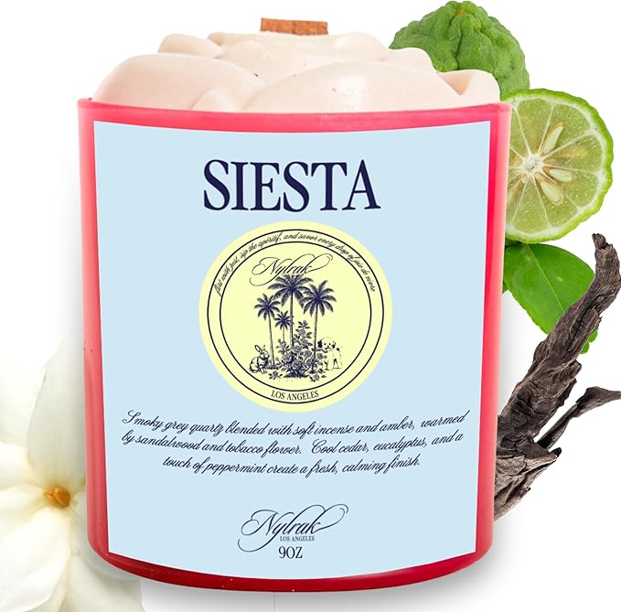 Body Oil Massage Candle | Melts into Skin Softening Warm Massage Oil - Natural Wood Wick - Soy & Coconut Wax – Sandalwood & Amber with Eucalyptus Notes – Self Care Gift (Siesta 14oz)