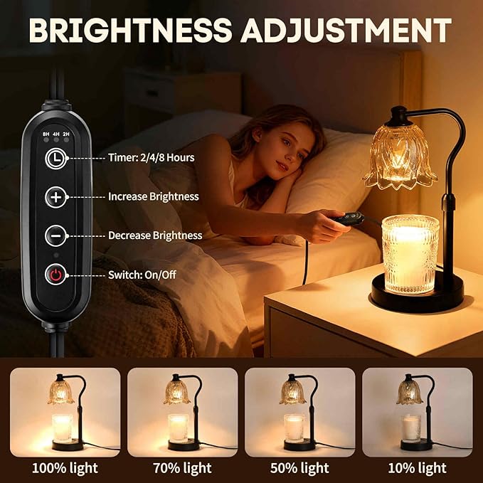 Candle Warmer Lamp with Timer and Dimmer, Adjustable Height Candle Warmer with 2 Bulbs for Living Room Bedroom Home Room Decor, Gift for Women, Metal Base
