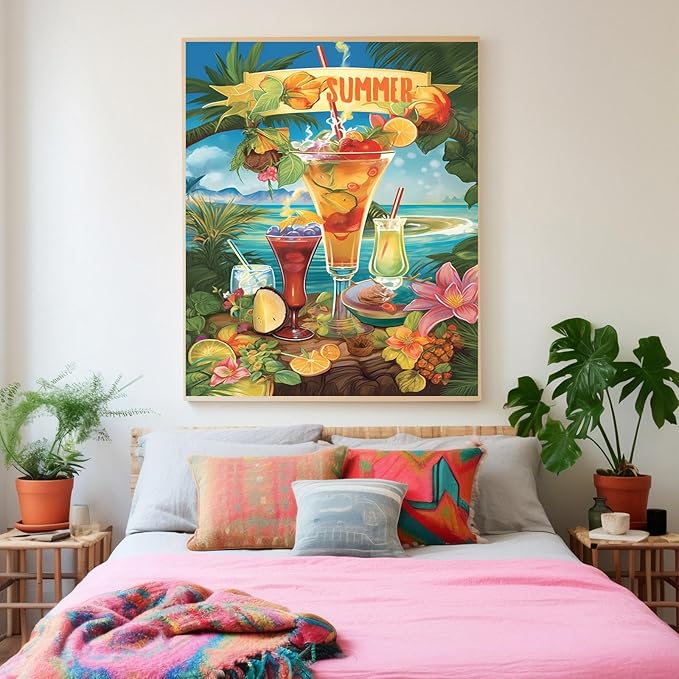 GUAIEUW Diamond Painting Kits for Adult Beginner Round Full Diamond 5D DIY Diamond Art Kit Gift - Season Theme Summer Beach Drinks Diamond Painting Home Wall Decor 20x30 Inch