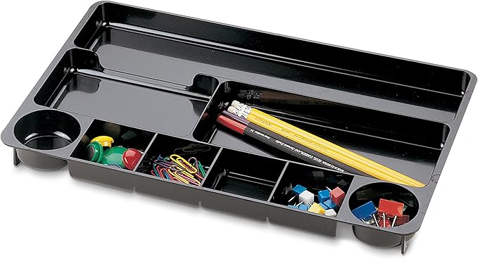 Officemate Recycled Plastic Desk Drawer Organizer, Nine Compartments, 14 X 9 X 1.13, Black