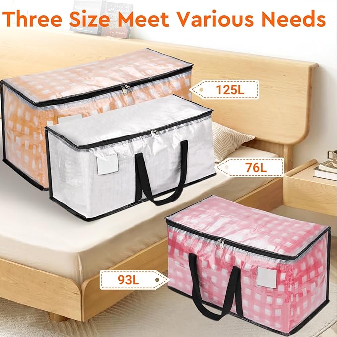 BlissTotes Clear Moving Bags Heavy Duty,76L Extra Large Storage Bags with Zipper & Reinforced Handles, Waterproof PP Moving Totes for Clothes, Bedding, Comforters, Space Saving Storage (8 Pack)