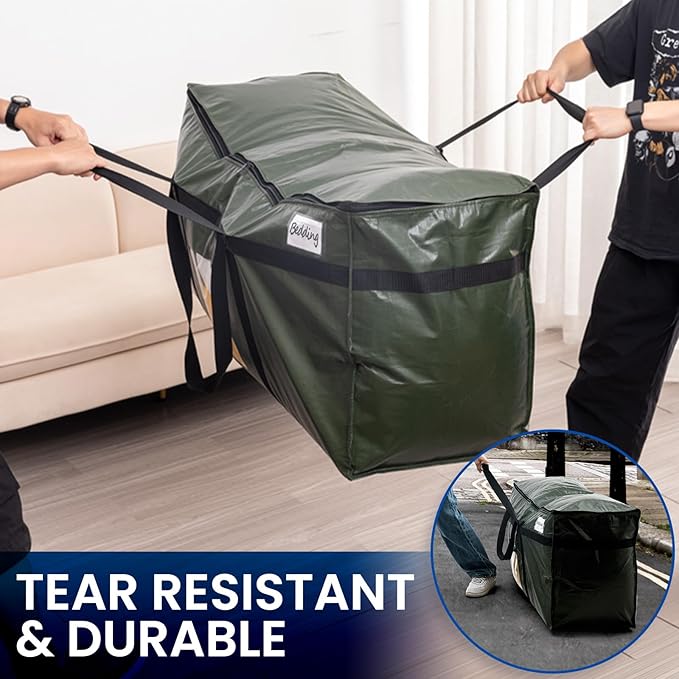 TAILI 69 Gallon Extra Large Storage Bags, XXL Green Heavy Duty Moving Bags For Storage with Visible Window, Wrap Around Handles, Totes for Space Saving, Alternative to Moving Boxes (2 Pack)