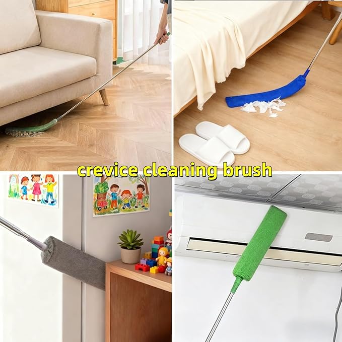 Retractable Gap Dust Cleaner with 30-100 Feet Extendable Long Handle and 2 Microfiber Dusting Cloths, Cleaning Duster for Under Appliance Refrigerator Furniture Sofa Bed (Gray)