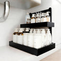 2-Tier Under Sink Pull Out Organizer, Bamboo Cabinet Storage Shelf with Adjustable Height, Slide Out for Kitchen Bathroom Pantry Black