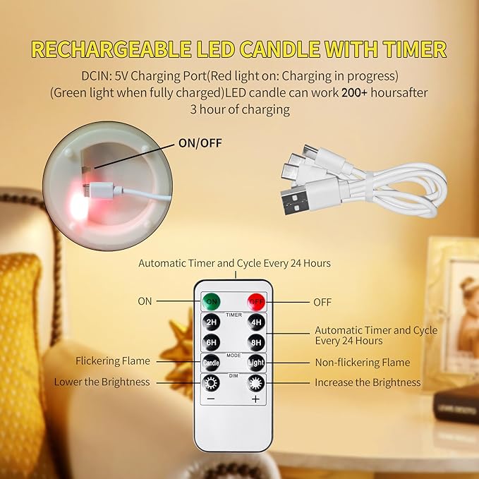 200 Hours Rechargeable Flickering Flameless Candles, Mothers Day Gifts, Rechargeable Battery Glass Pillar Candle with Remote and Timer, Real Wax for Home Living Room Decor, Ideal Gift for Women