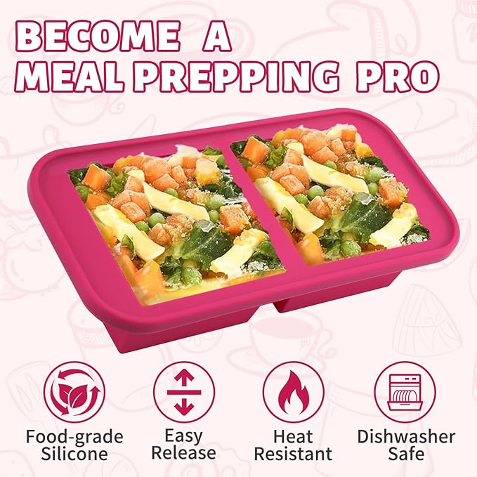 SHIKORI Silicone Freezer Tray With Lid, Silicone Freezer Food Molds, Large Ice Cube Tray, Silicone Freezer Container,Freeze & Store Soup, Sauce, Broth,Leftovers (Red-6 Cups)