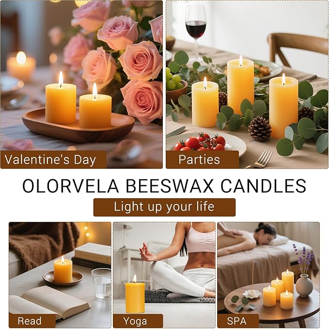 100% Pure Natural Beeswax Pillar Candles-80 Hours Long Burning Time Emergency Beeswax Candles | Organic Bees Wax for Home, Prayer, Christmas, Party | Unscented, Smokeless, Dripless 4 Pack (2×3 inch)