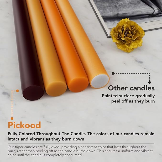 10-Inch Tall Dripless Taper Candles Set of 4 - Fall Tapered Candles, Perfect for Halloween,Fall - Smokeless, Unscented, Long Burning - Hand Poured, Colored Tall Candlesticks - Thanksgiving