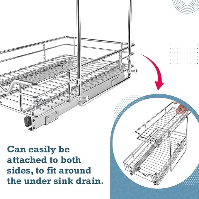HOLDN’ STORAGE Under Sink Organizers and Storage - 2 Tier slide out Cabinet Organizer With Sliding Drawers For Inside Cabinets- Lifetime Limited Warranty 11" W x 18" D x 15”H, Chrome