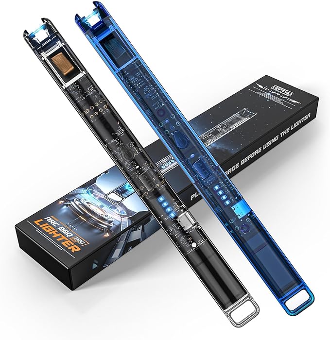 KTEBO 2 Pack Electric Candle Lighters - Rechargeable USB-C Arc Lighters with LED Display & Transparent See-Through Tech Design, Windproof Long Lighter for Candles,BBQ,Camping,Stoves,Stocking Stuffers