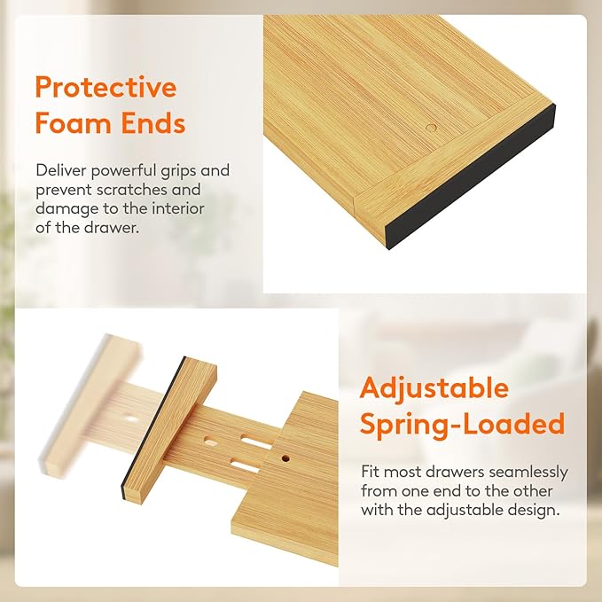 Lifewit 4" High 4 Pack Bamboo Drawer Dividers 43-54cm/17-21.5" Adjustable Wooden Drawer Organizer for Clothes/Utensils, Expandable Drawer Separator for Dresser/Kitchen/Bedroom/Office Organization
