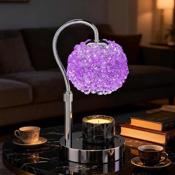 Luxury Candle Warmer Lamp with Timer & Dimmable Brightness, Crystal Gemstone Shade & Premium Base - Adjustable Wax Melt Warmer for Home Decor (Purple)