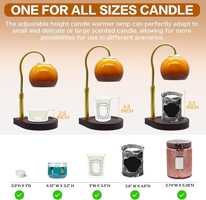Candle Warmer Lamp with Timer 2H/4H/8H, Adjustable Height Dimmable Candle Lamp with 2 Bulbs, Wax Melt Warmer for Jar Candles, House Warming, Home Decor, Christmas Gift for Women, Mom(Sunset)