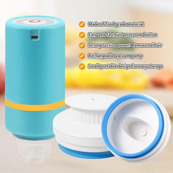 Electric Mason Jar Vacuum Sealer Kit Fits Wide & Regular Mouth Canning Sealer Set Compatible with All FoodSaver Models, Vacuum Seal Containers Vacuum Zipper Bags