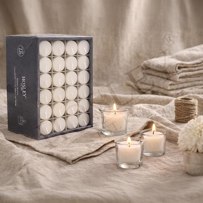 Hosley Unscented White Votive Candles, 72-Pack – Clean-Burning, Long-Lasting 10-12 Hour Burn – Ideal for Weddings, Home Décor, Spa, Events – Bulk Value for Versatile Use