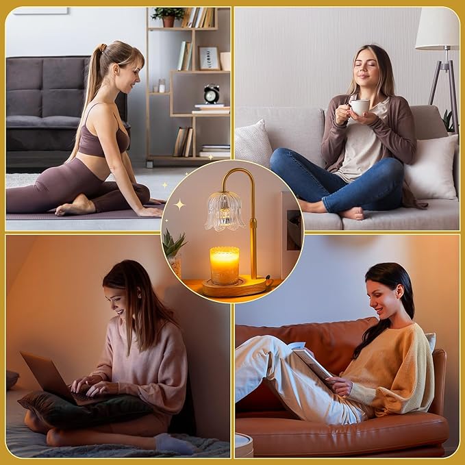 CRMILL Candle Warmer Lamp Electric Timer - Candles Height Control Dimmable Warmers Scented Lamps No Flame Heat Warm Melt Wax Jar Modern Home Decor Table Lights for Home Living Bedroom