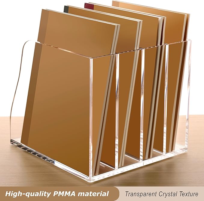 SANRUI Acrylic Desk Magazine File Organizer, 4 Vertical Compartments Clear Document Sorter Organizer Holder Workspace Sorters, Folder Rack for Office Accessories Organization Storage, B5 Size
